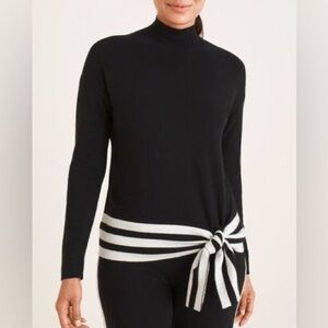 STYLEWE Black and White Cowl Neck Sweater with Striped Detail